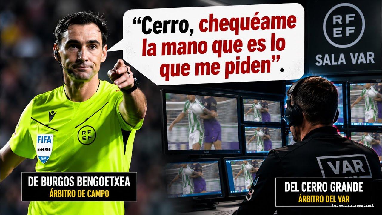 Fútbolgate | 19 de octubre de 2026 | De Burgos Bengoetxea pidió al VAR revisar la mano de Cucho a insistencia de los jugadores del Barça.